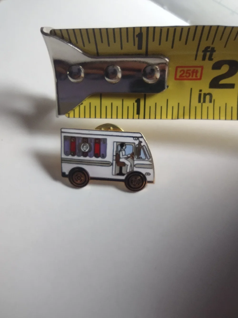 Mother's Cookies White Enamel Truck Pin with Red and Purple Accents Vintage